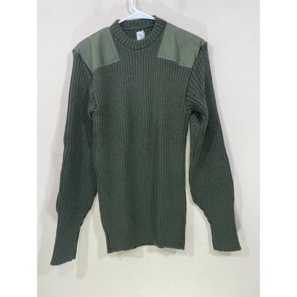 Military Commando Sweater Mens Size 40 Olive Green Wool Patches US Marine Corps